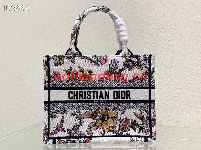 SMALL DIOR BOOK TOTE M1265ZC White Multicolor Dior Jardin Botanique Embroidery M1265ZC