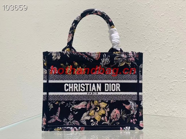 SMALL DIOR BOOK TOTE M1265ZC black Multicolor Dior Jardin Botanique Embroidery M1265ZC