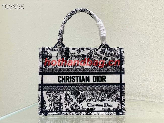 SMALL DIOR BOOK TOTE White and Black Plan de Paris Embroidery M1265ZC