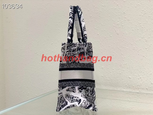 SMALL DIOR BOOK TOTE White and Black Plan de Paris Embroidery M1265ZC