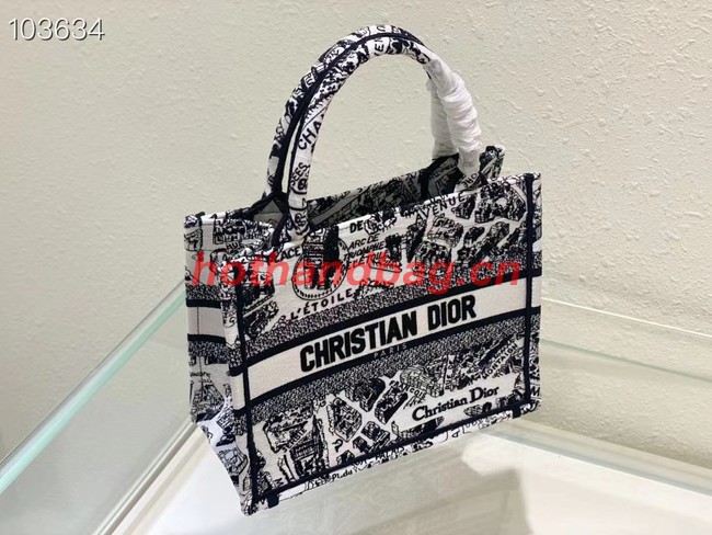 SMALL DIOR BOOK TOTE White and Black Plan de Paris Embroidery M1265ZC