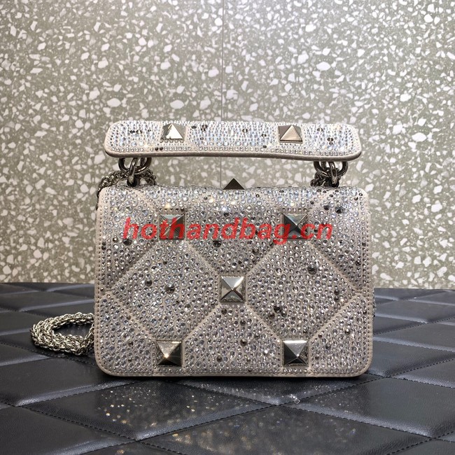 VALENTINO GARAVANI small Roman Stud soft sheep leather chain shoulder bag 2288 white