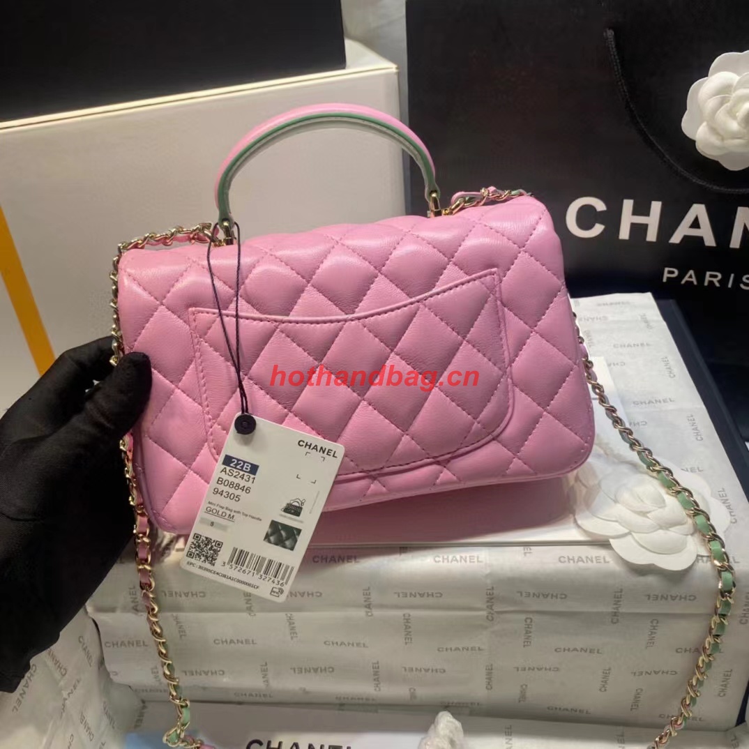 Chanel MINI FLAP BAG WITH TOP HANDLE AS2431 Lilac & Light Green