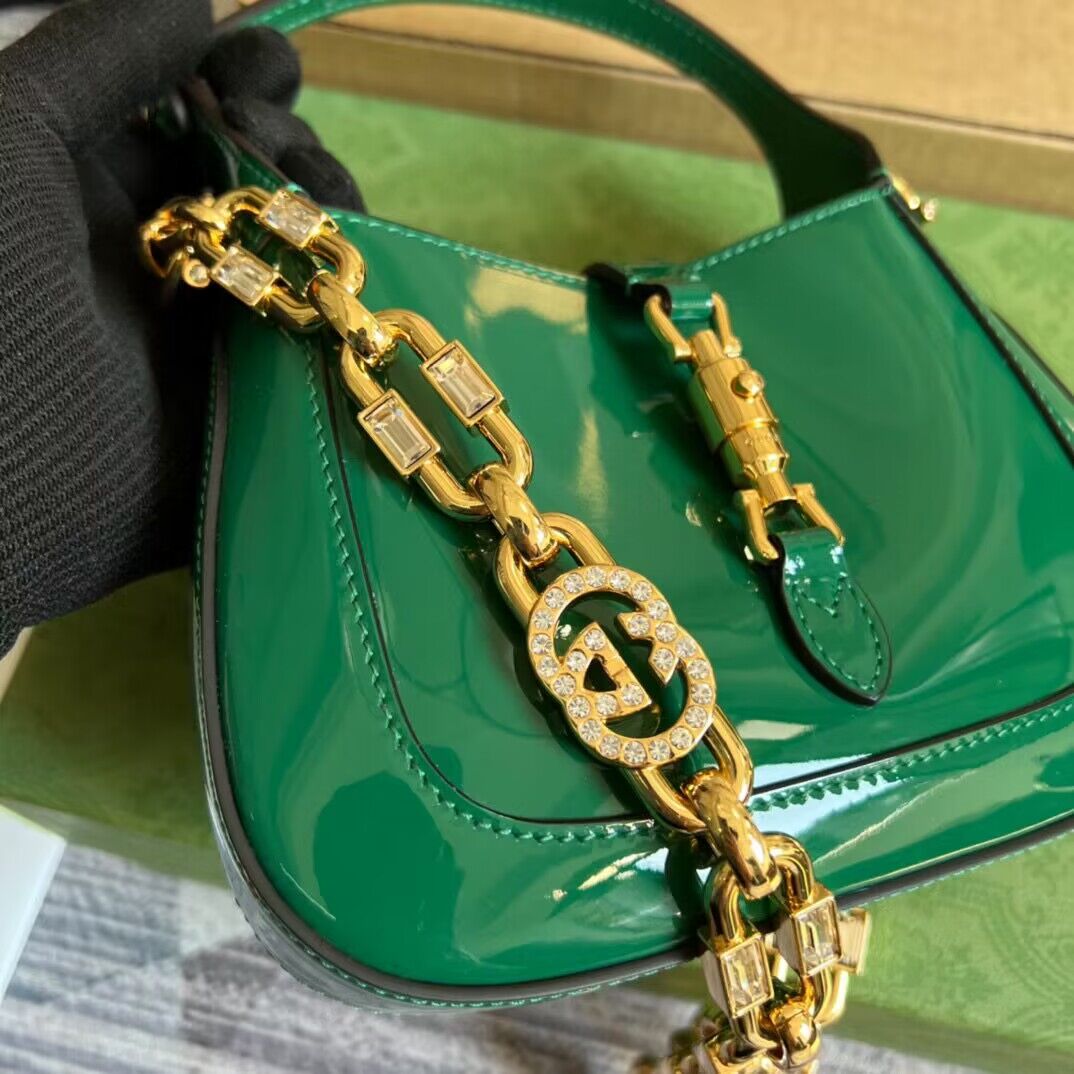 Gucci Jackie 1961 mini patent leather hobo bag 699651 Emerald green