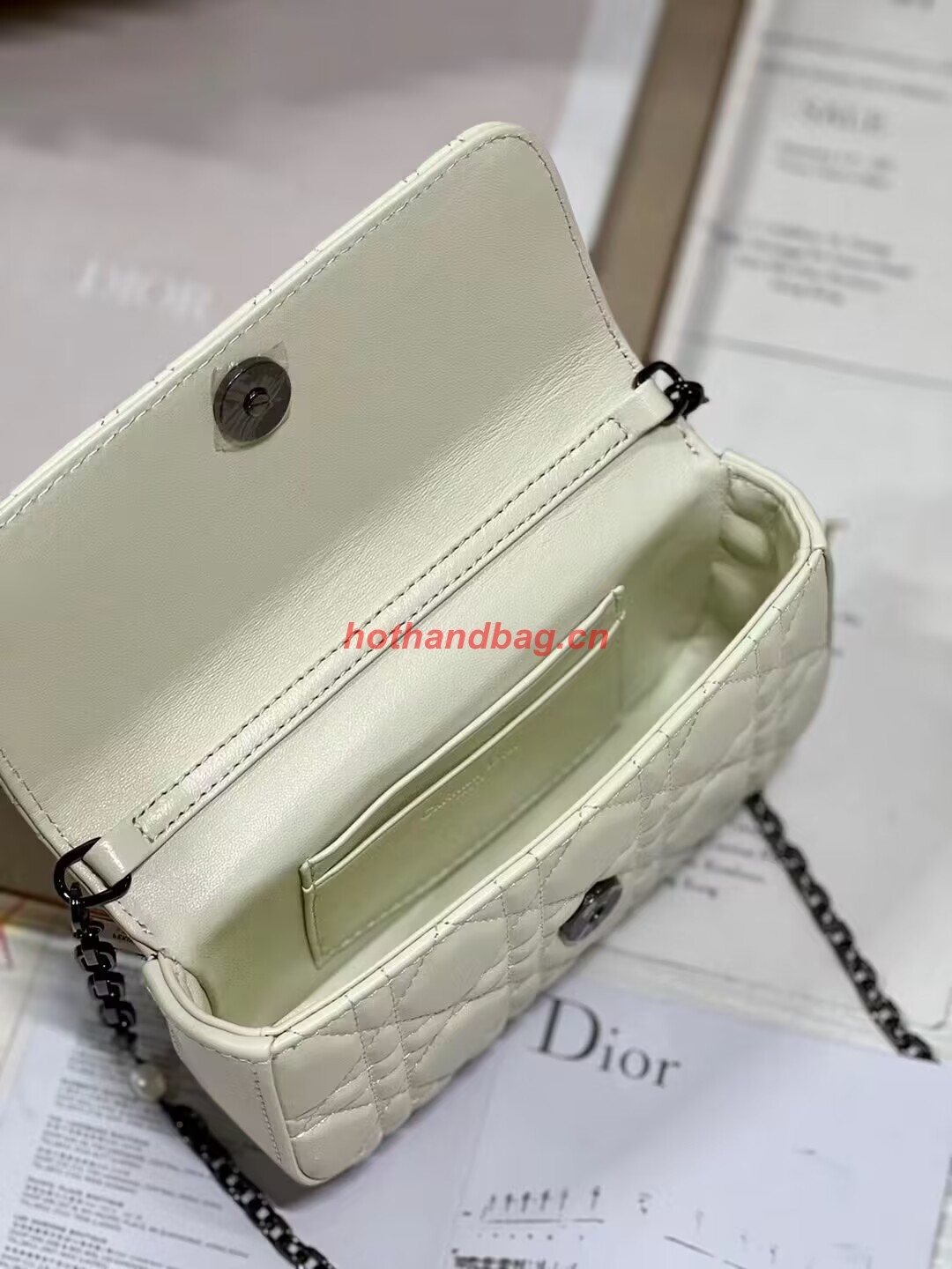 LADY DIOR PHONE POUCH Aesthetic Cannage Lambskin S0977O white