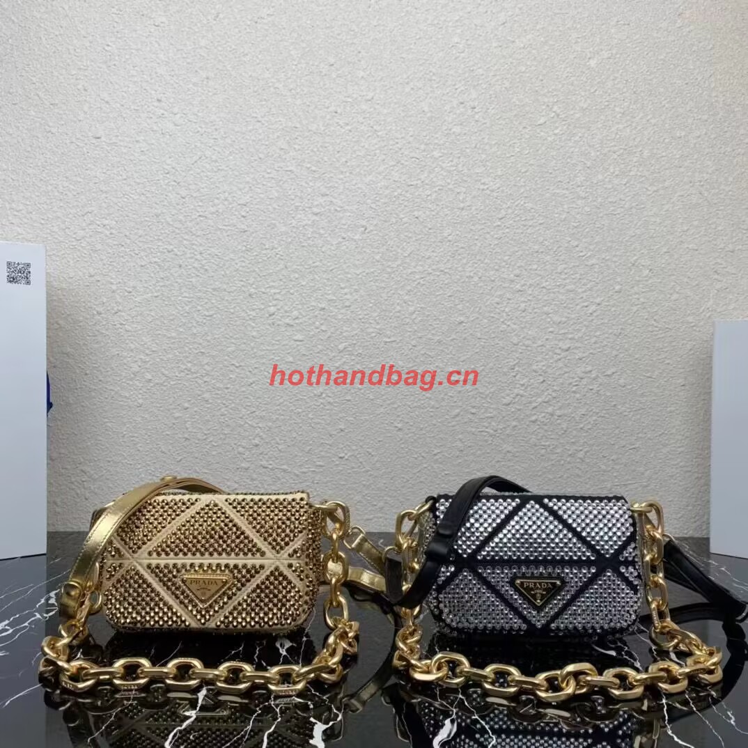 Prada Crystal-studded satin pouch 1HD339 black