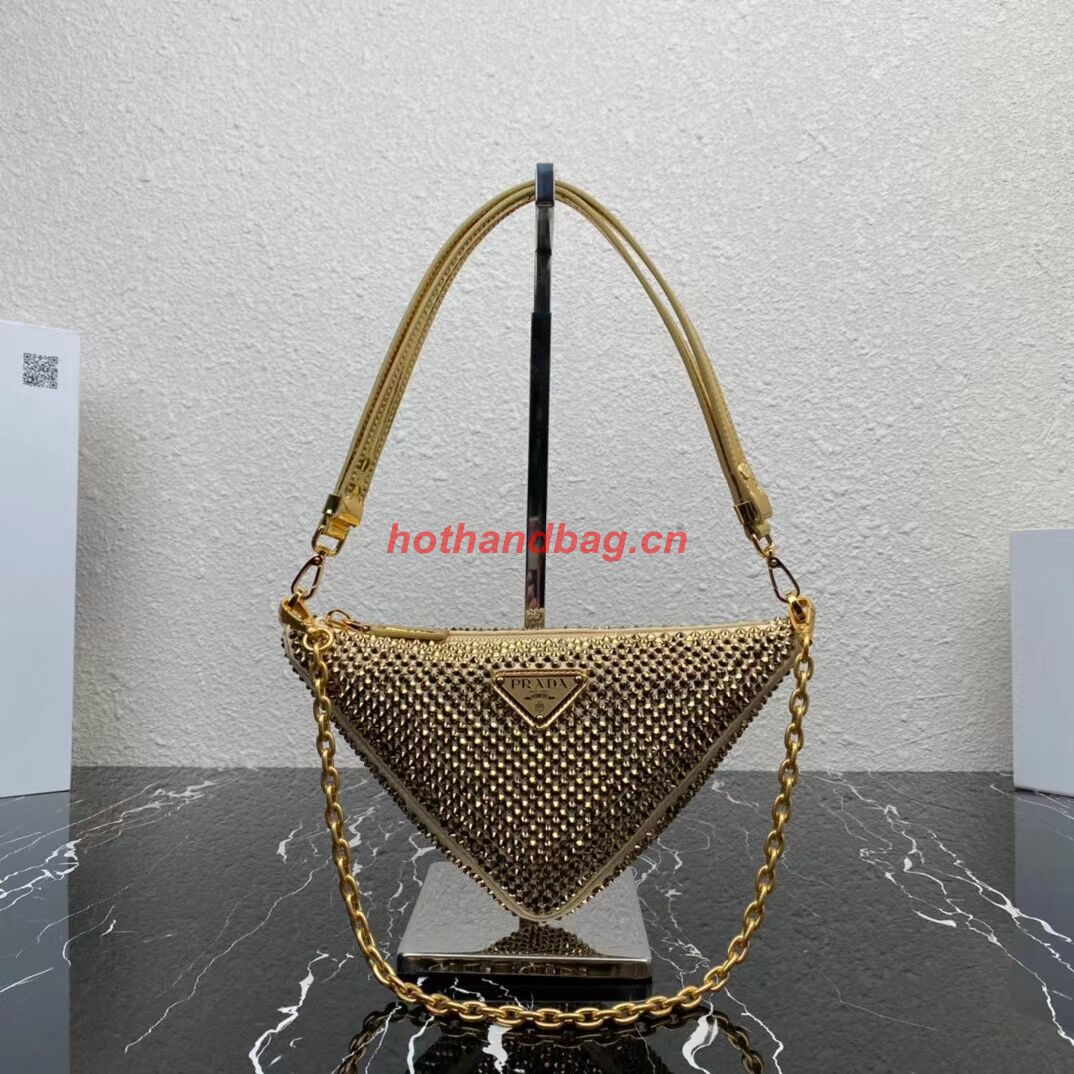 Prada Crystal-studded satin pouch 1NQ044 gold