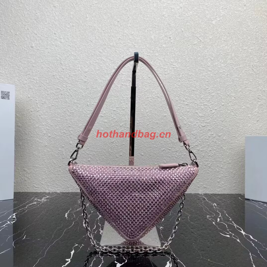 Prada Crystal-studded satin pouch 1NQ044 pink