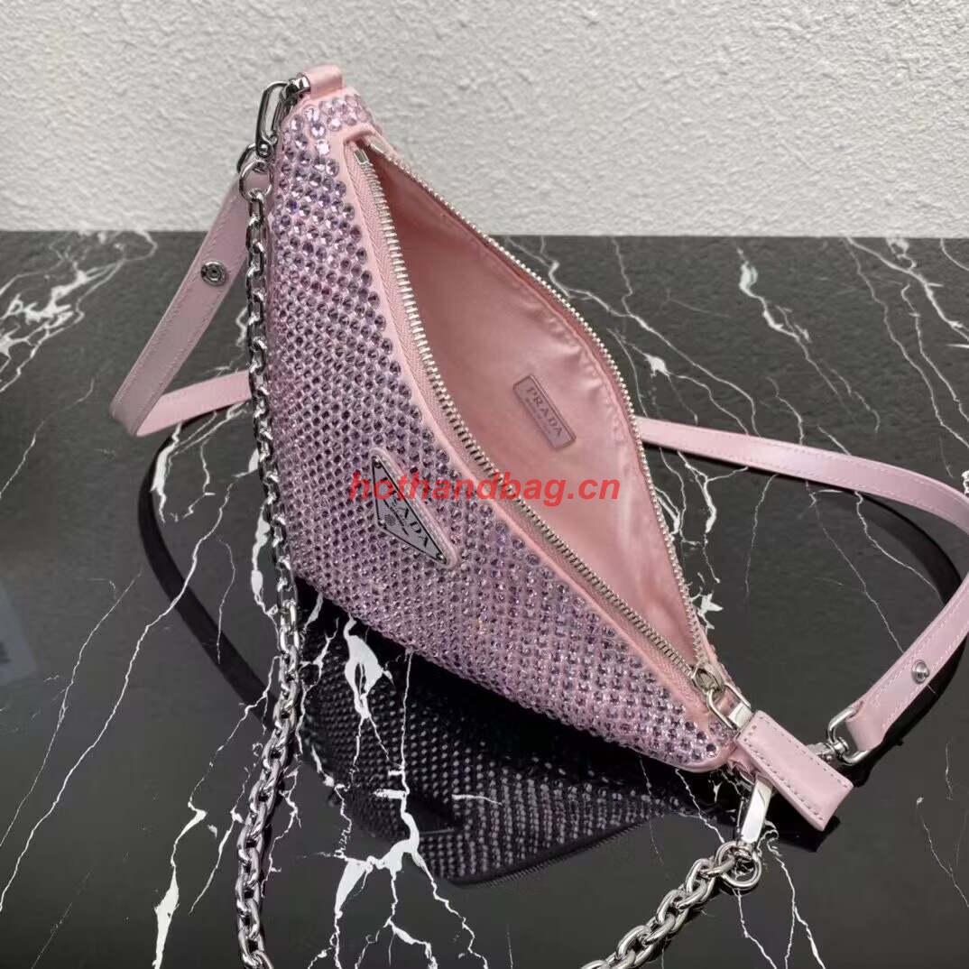 Prada Crystal-studded satin pouch 1NQ044 pink