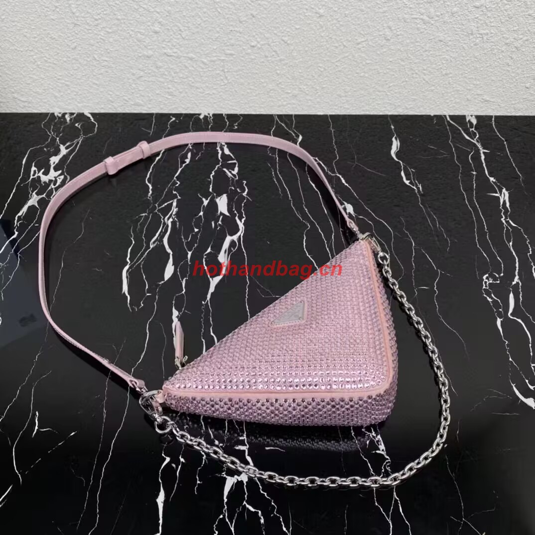 Prada Crystal-studded satin pouch 1NQ044 pink