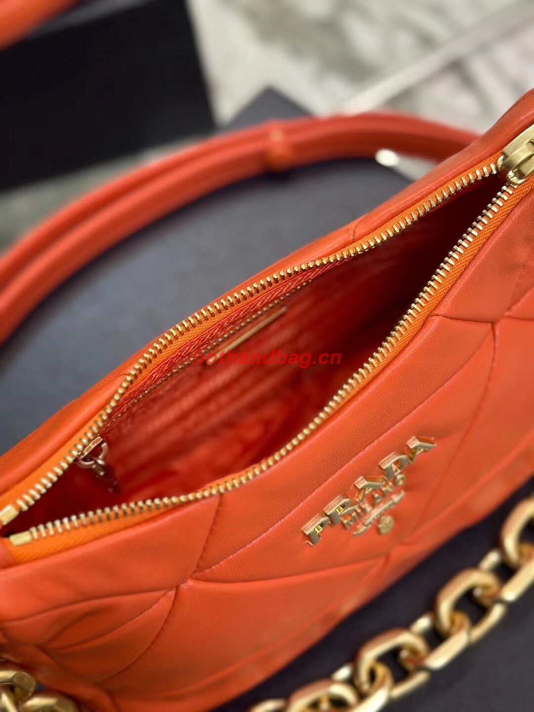 Prada leather shoulder bag 1BH117 orange