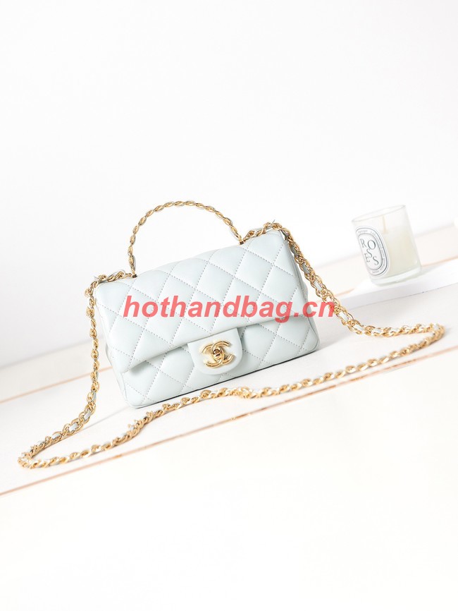 Chanel MINI FLAP BAG WITH TOP HANDLE AS4023 light blue