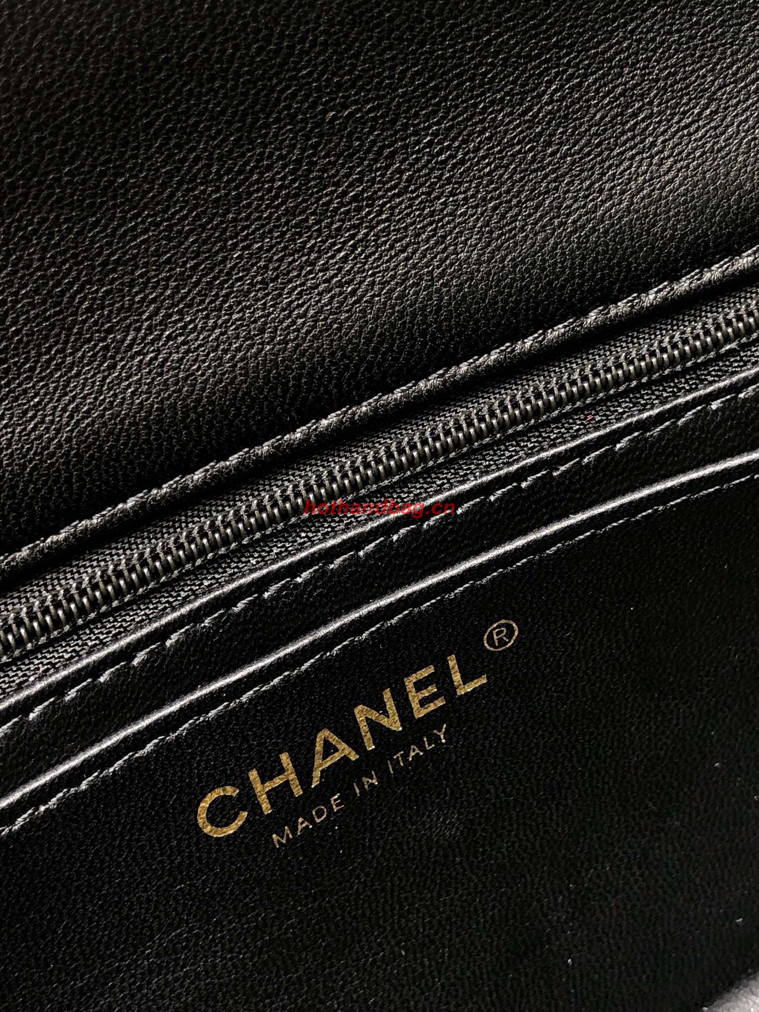 CHANEL mini flap bag with top handle AS2431 Black&Gold-Tone