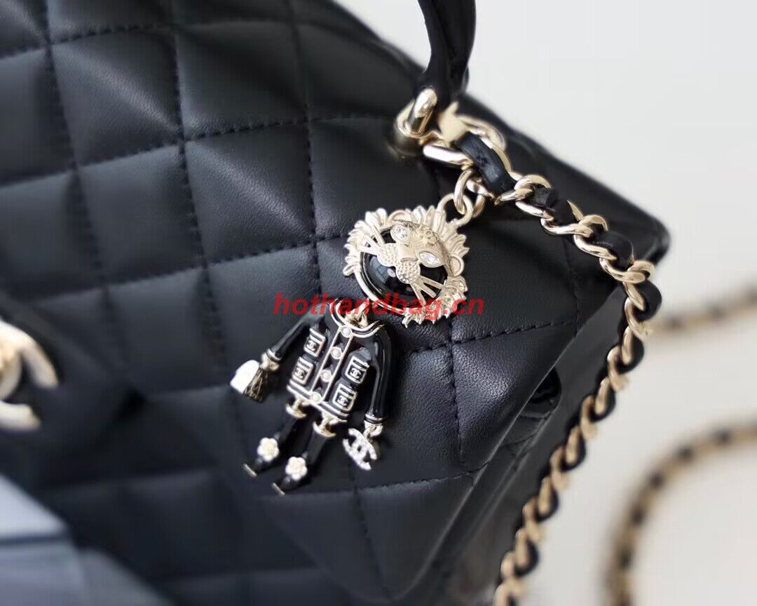 CHANEL mini flap bag with top handle AS2431 Black&Silver-Tone