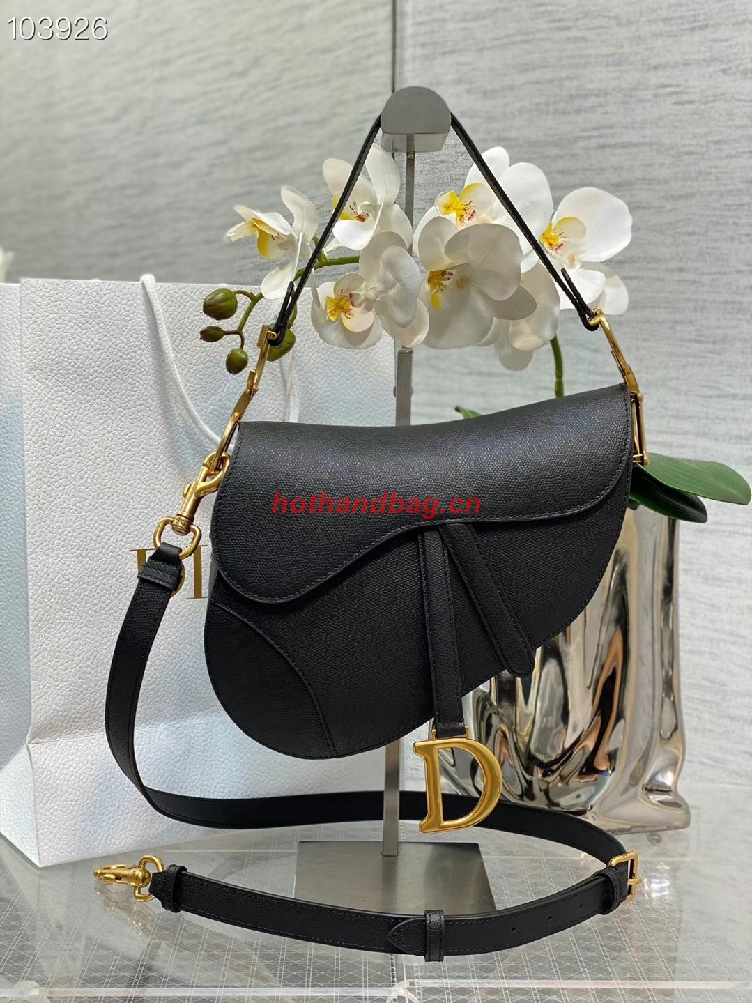 Dior SADDLE BAG WITH STRAP Grained Calfskin M0455CBA black