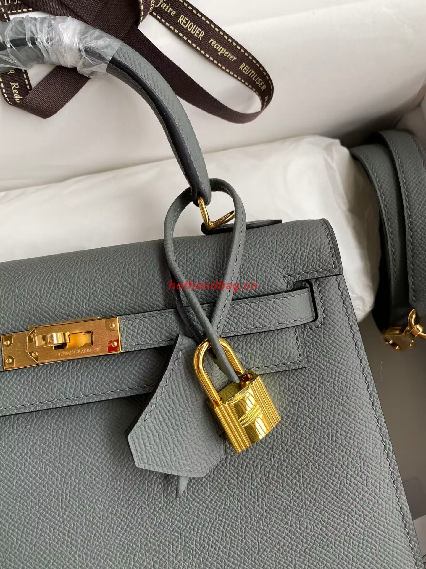 Hermes Kelly 25cm Shoulder Bags Original Epsom Leather KL2755 Vert amande Green&gold