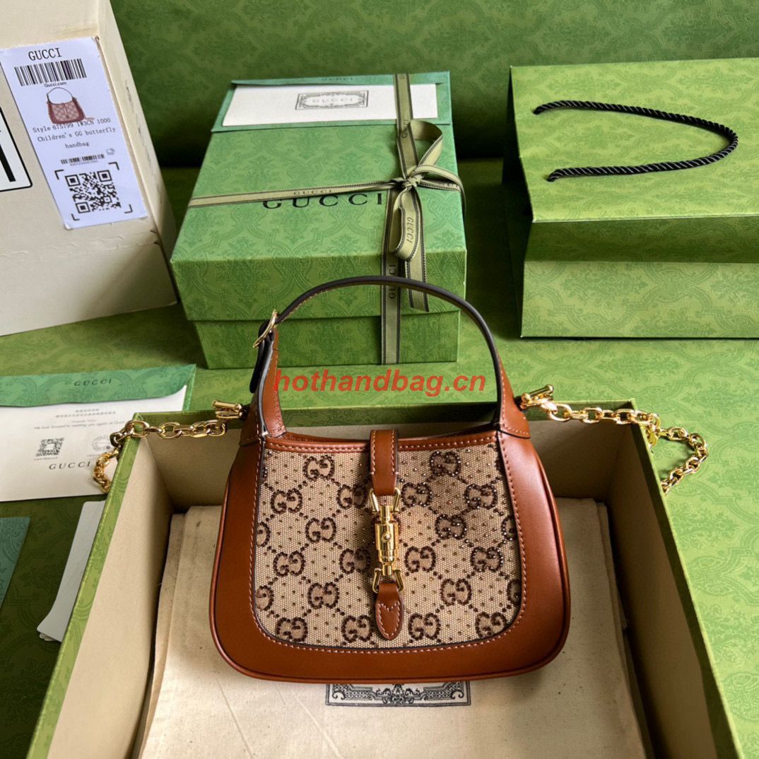 Gucci Jackie 1961 mini crystal GG lizard hobo bag 637091 Brown