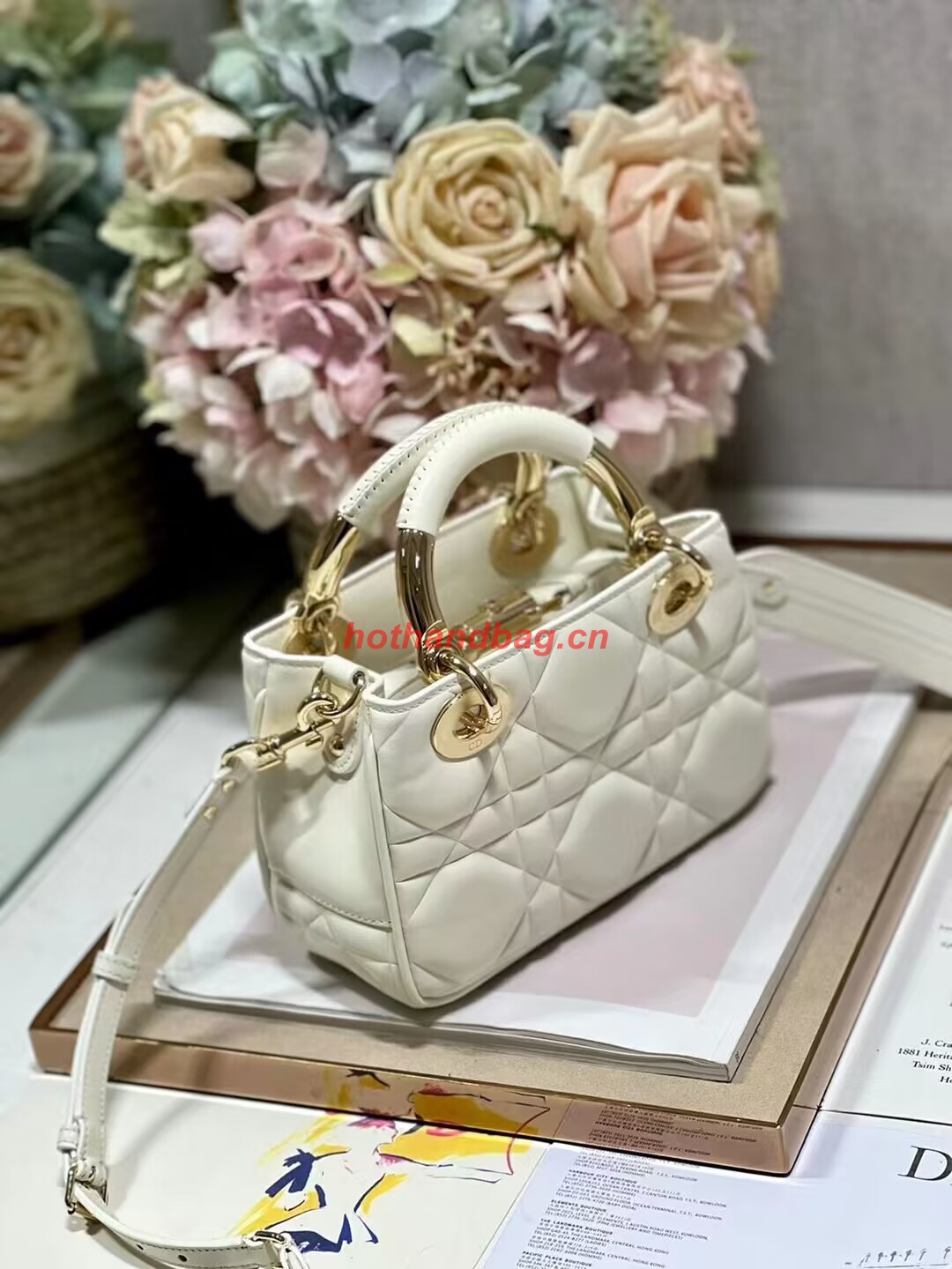 LADY DIOR TOP HANDLE SMALL BAG Cannage Lambskin C0620 Latte