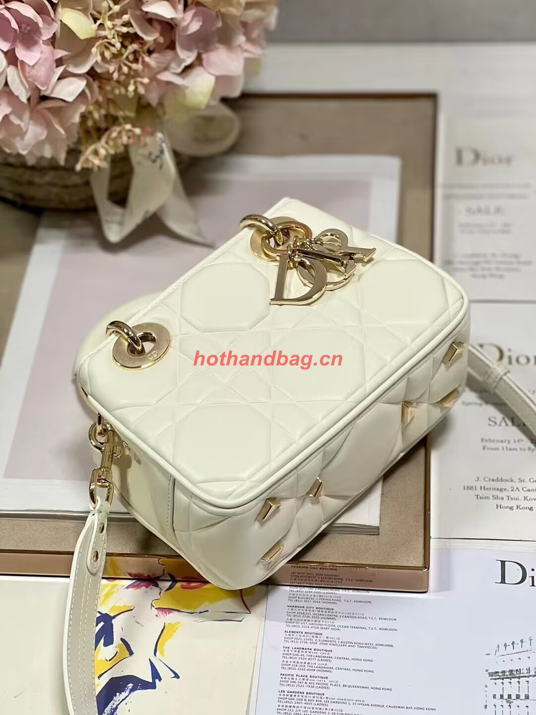 LADY DIOR TOP HANDLE SMALL BAG Cannage Lambskin C0620 Latte