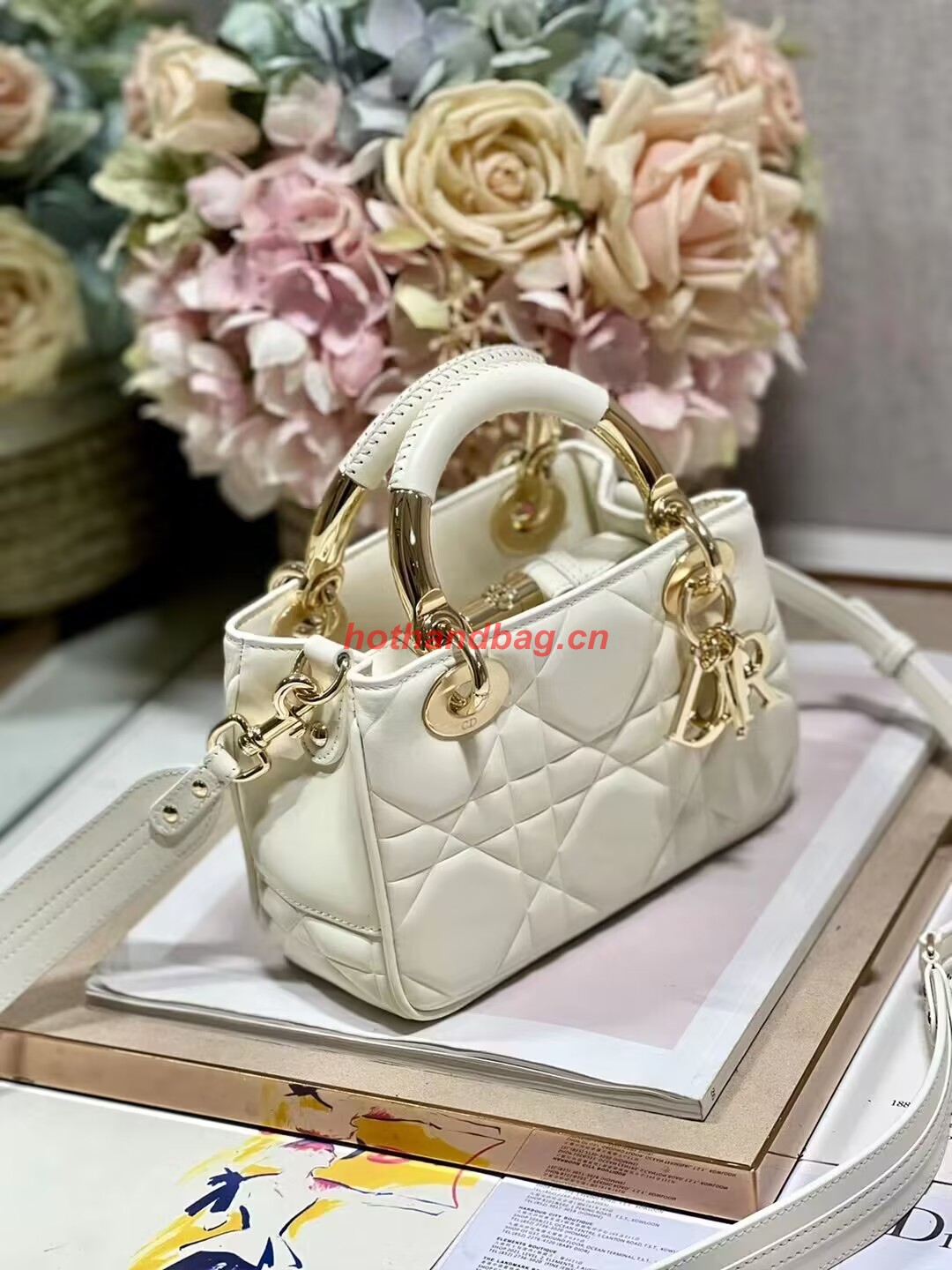 LADY DIOR TOP HANDLE SMALL BAG Cannage Lambskin C0620 Latte