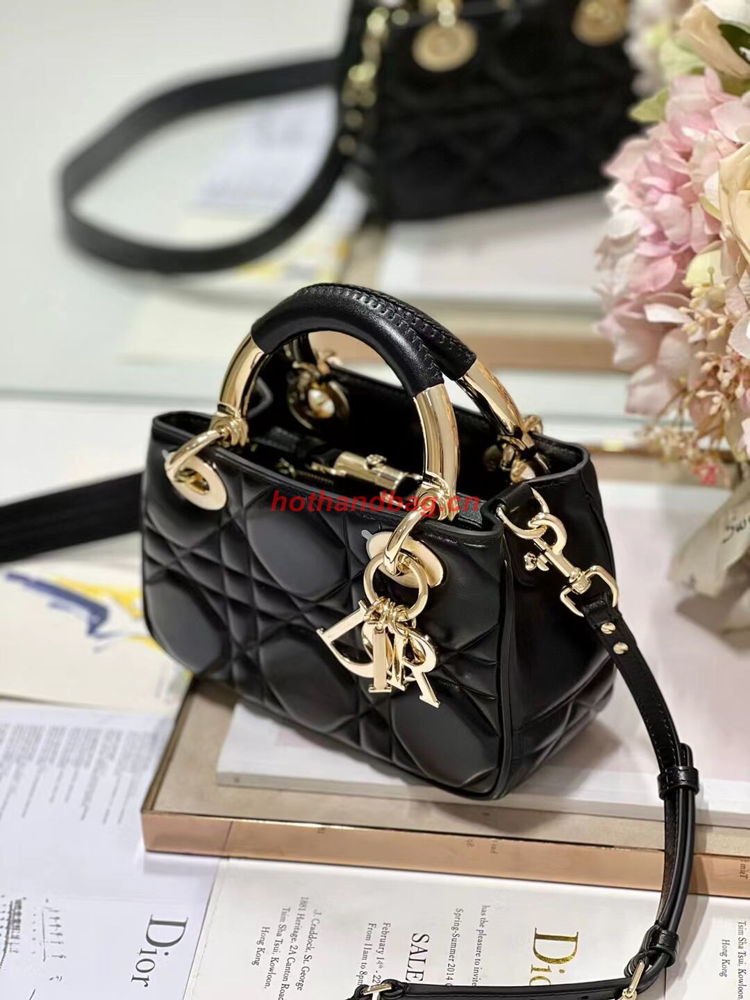 LADY DIOR TOP HANDLE SMALL BAG Cannage Lambskin C0620 black