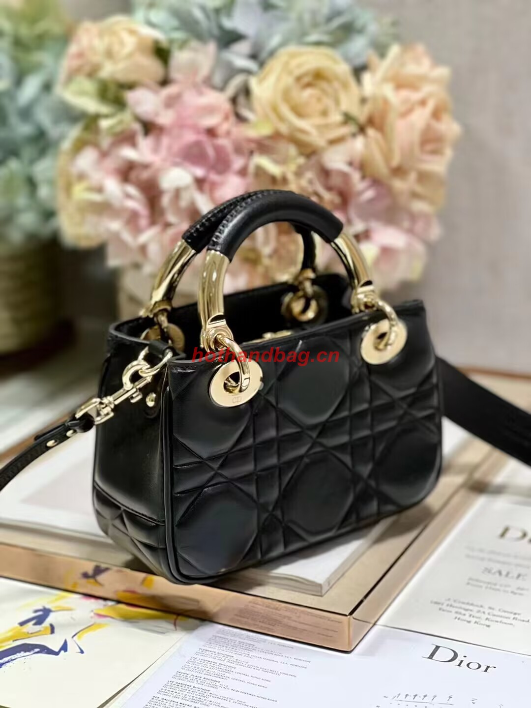 LADY DIOR TOP HANDLE SMALL BAG Cannage Lambskin C0620 black