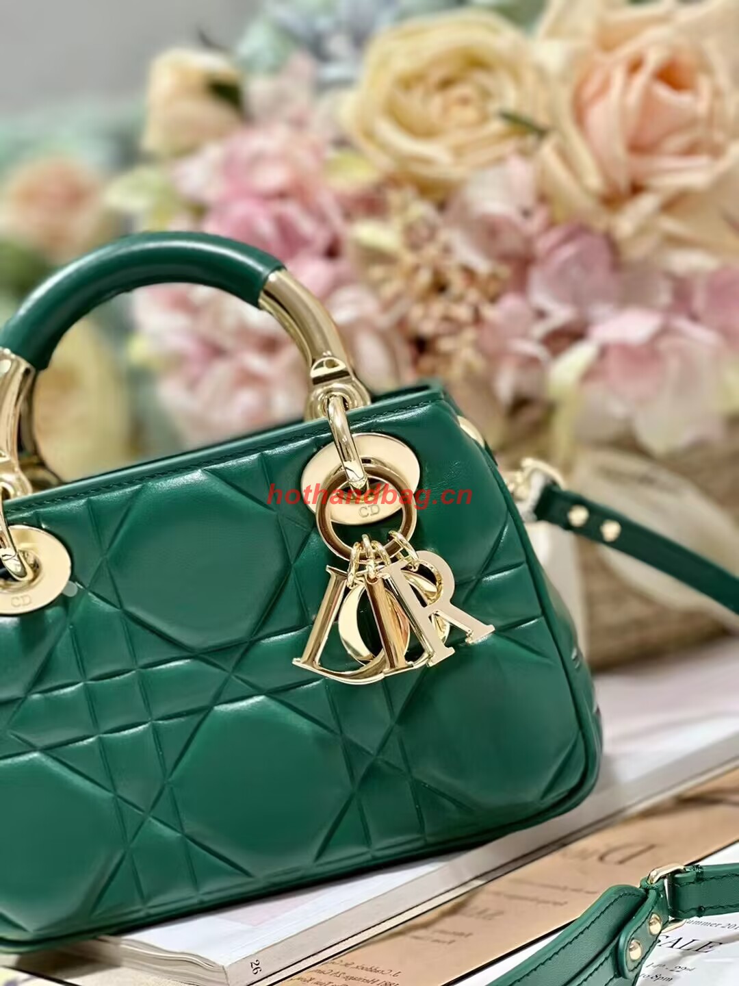 LADY DIOR TOP HANDLE SMALL BAG Cannage Lambskin C0620 green