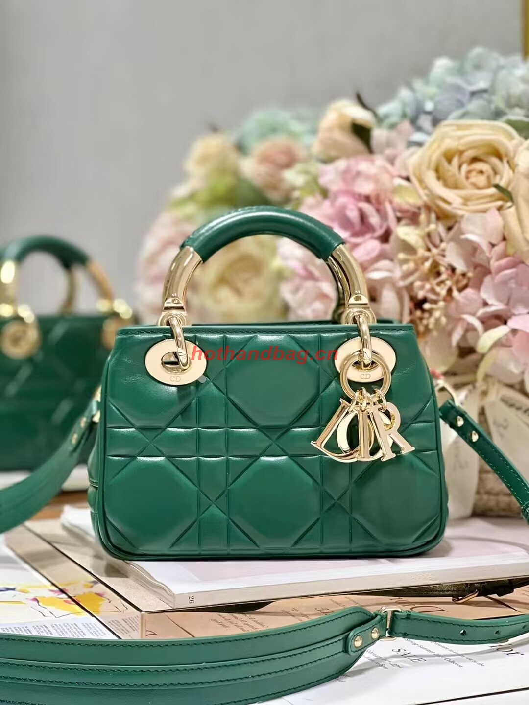 LADY DIOR TOP HANDLE SMALL BAG Cannage Lambskin C0620 green