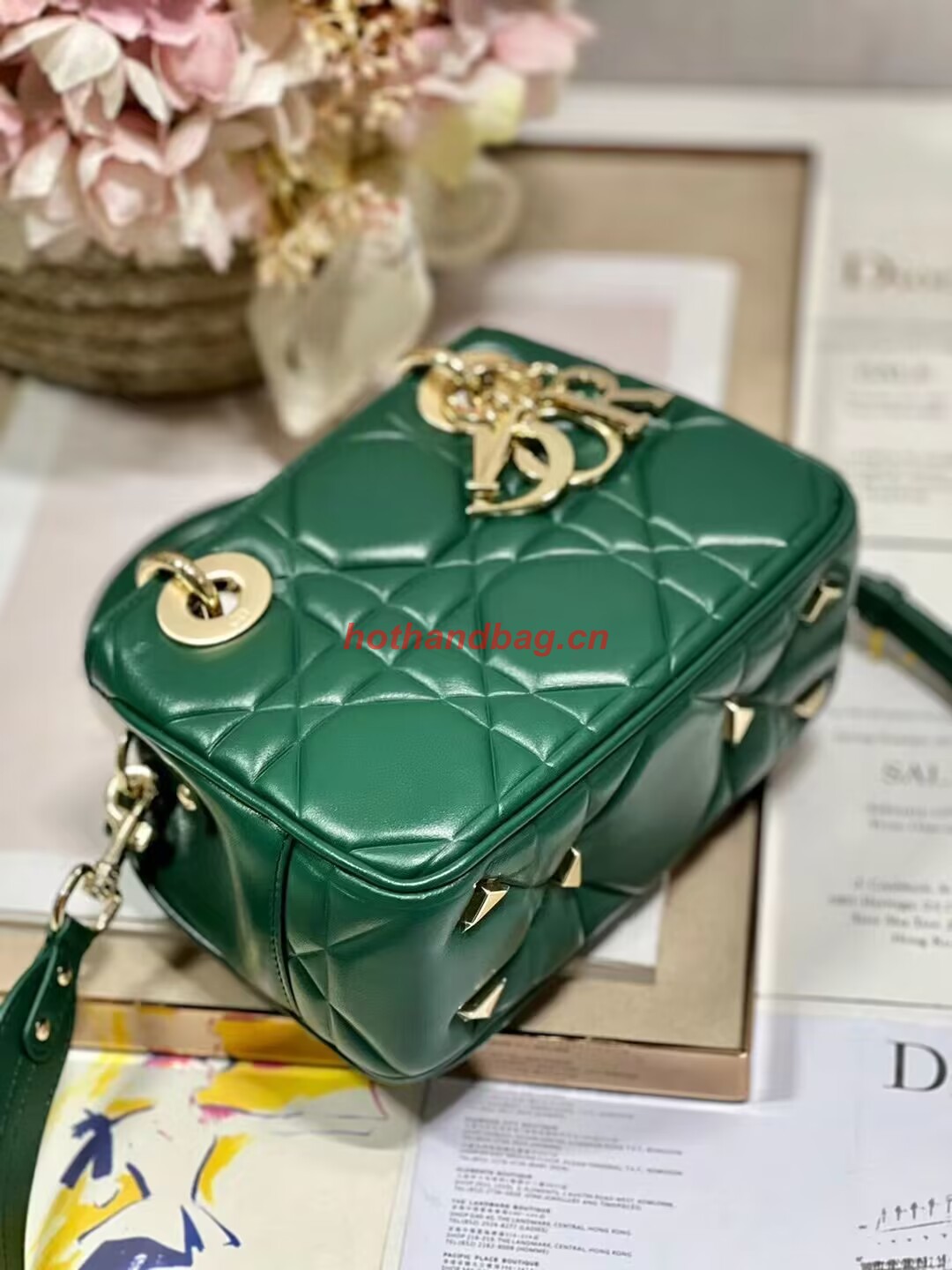 LADY DIOR TOP HANDLE SMALL BAG Cannage Lambskin C0620 green