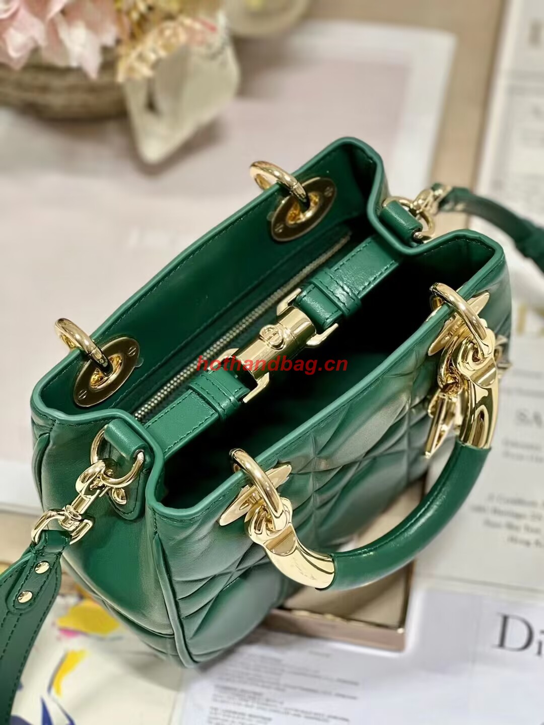 LADY DIOR TOP HANDLE SMALL BAG Cannage Lambskin C0620 green