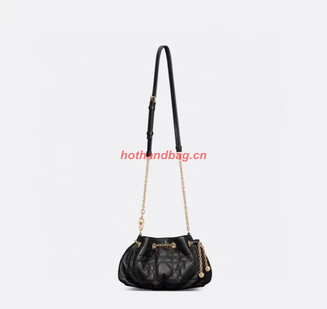 SMALL DIOR AMMI BAG Sand BLACK Supple Macrocannage Lambskin M22567F