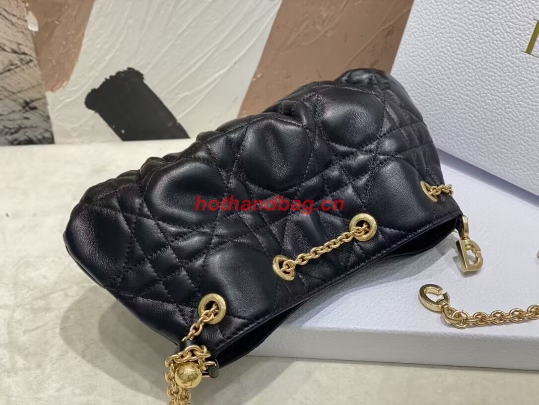 SMALL DIOR AMMI BAG Sand BLACK Supple Macrocannage Lambskin M22567F