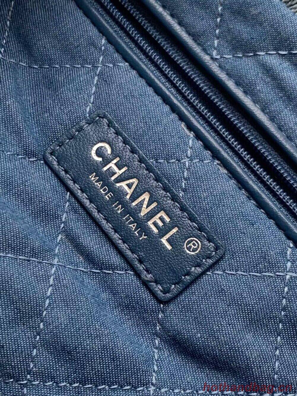 CHANEL 22 Shopping Bag Denim & Silver-Tone Metal AS3137 Blue