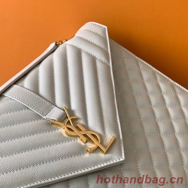 SAINT LAUREN ENVELOPE LARGE BAG IN MIX MATELASSE GRAIN DE POUDRE EMBOSSED LEATHER 600166 white