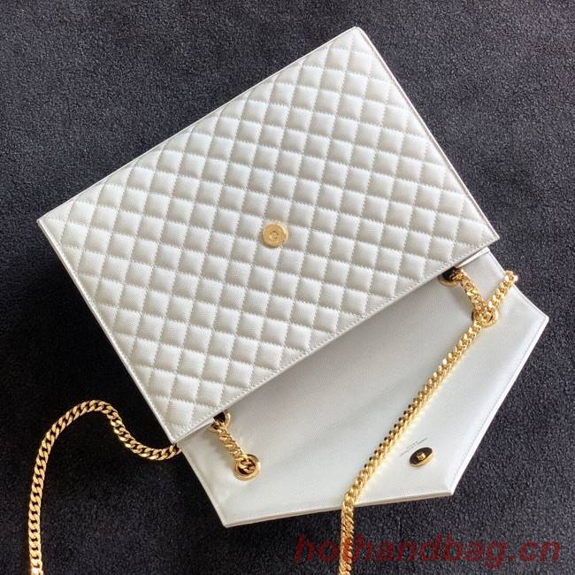 SAINT LAUREN ENVELOPE LARGE BAG IN MIX MATELASSE GRAIN DE POUDRE EMBOSSED LEATHER 600166 white