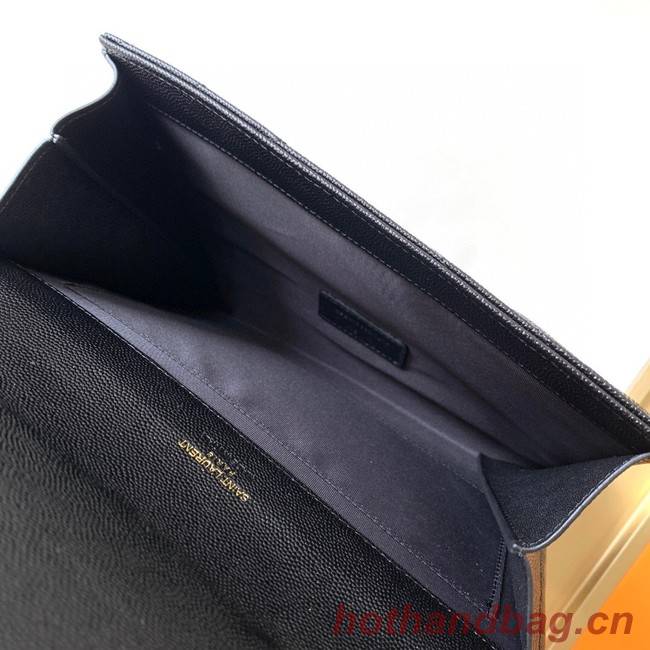 Yves Saint Laurent MONOGRAM CLUTCH IN QUILTED GRAIN DE POUDRE EMBOSSED LEATHER A617662 black