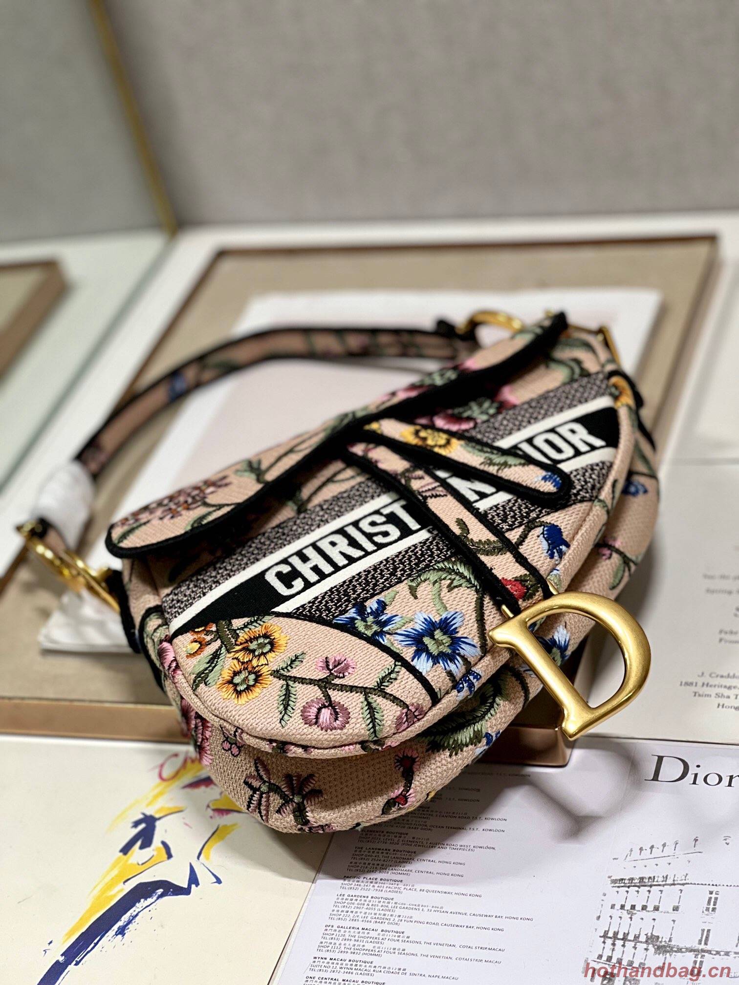 DIOR SADDLE BAG Natural Multicolor Dior Petites Fleurs Embroidery M0446CE