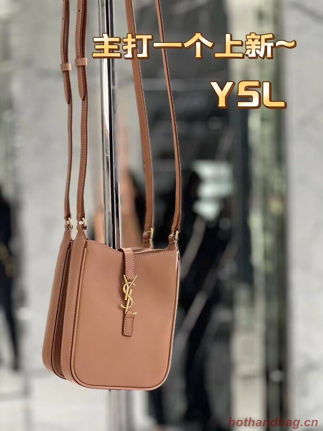 SAINT LAURENT LE 5 A 7 MINI VERTICAL IN SHINY LEATHER 7352142 BROWN GOLD