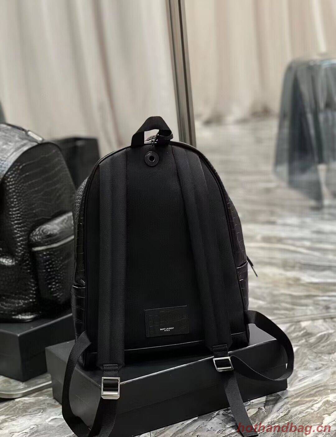 SAINT LAURENT LEATHER large knapsack Y886653 black