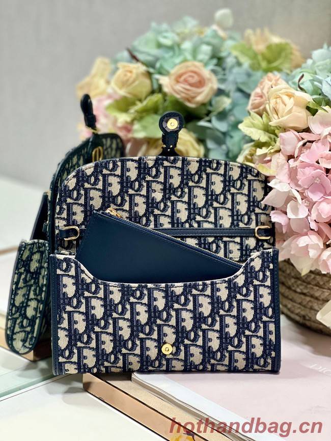 DIOR BOBBY EAST-WEST POUCH WITH CHAIN Blue Dior Oblique Jacquard S5703UT