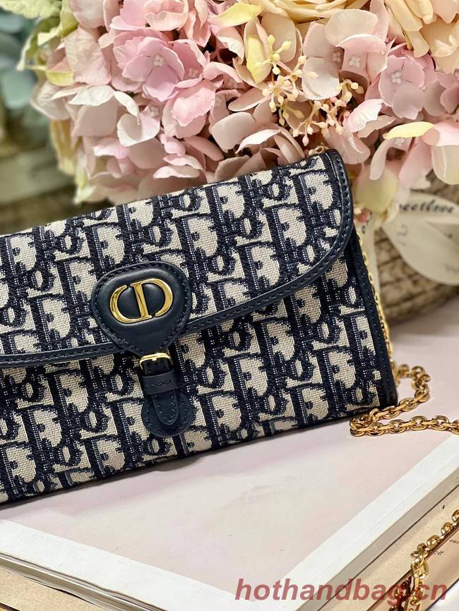 DIOR BOBBY EAST-WEST POUCH WITH CHAIN Blue Dior Oblique Jacquard S5703UT