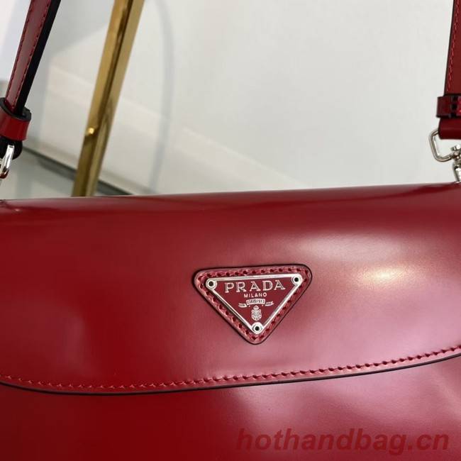 Prada Cleo brushed leather shoulder bag with flap 1BD311 red