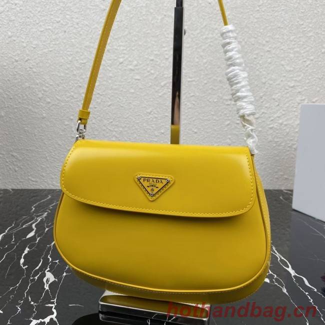 Prada Cleo brushed leather shoulder bag with flap 1BD311 yellow