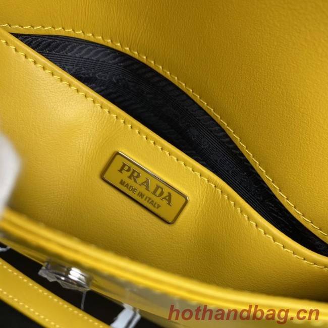 Prada Cleo brushed leather shoulder bag with flap 1BD311 yellow