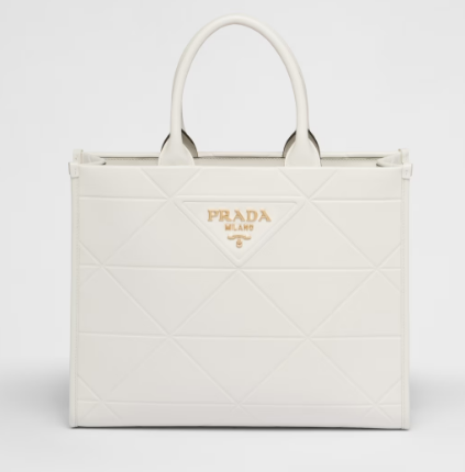 Medium leather Prada Symbole bag with topstitching 1BA378 white