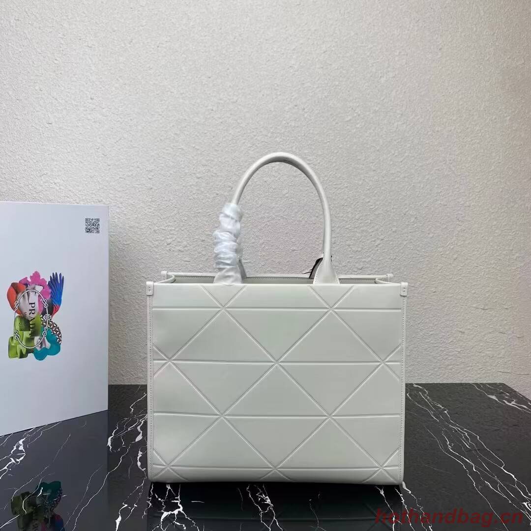 Medium leather Prada Symbole bag with topstitching 1BA378 white