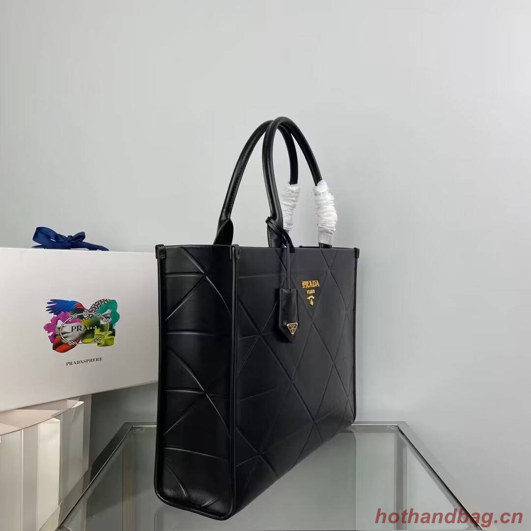 Prada Large leather Prada Symbole bag with topstitching 1BA377 Black