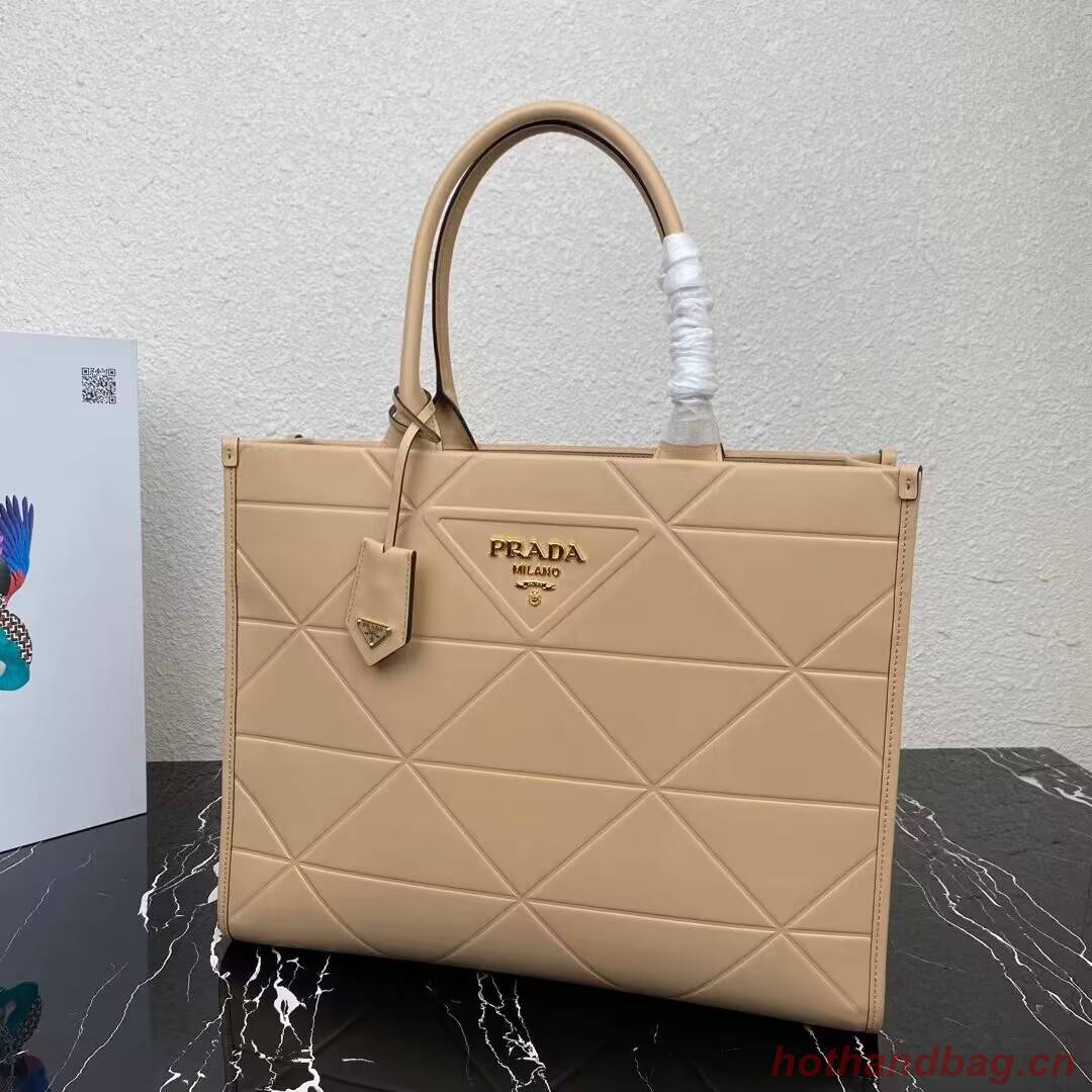 Prada Large leather Prada Symbole bag with topstitching 1BA377 Sand Beige