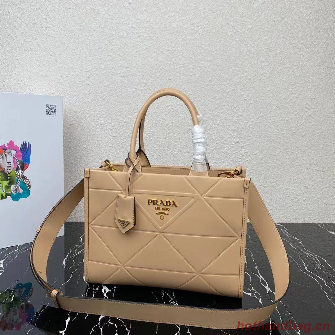 Small leather Prada Symbole bag with topstitching 1HH039 Sand Beige