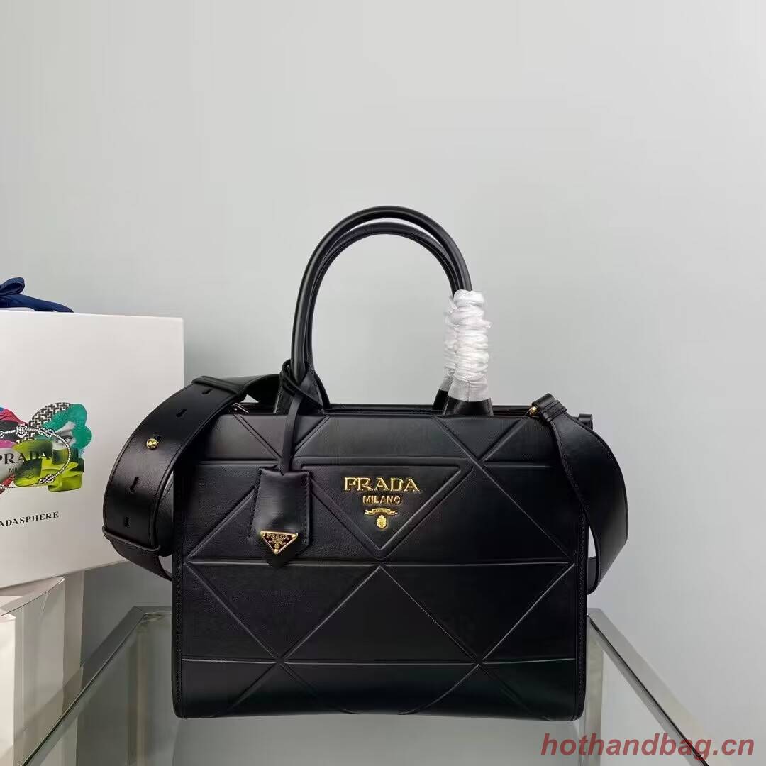 Small leather Prada Symbole bag with topstitching 1HH039 black